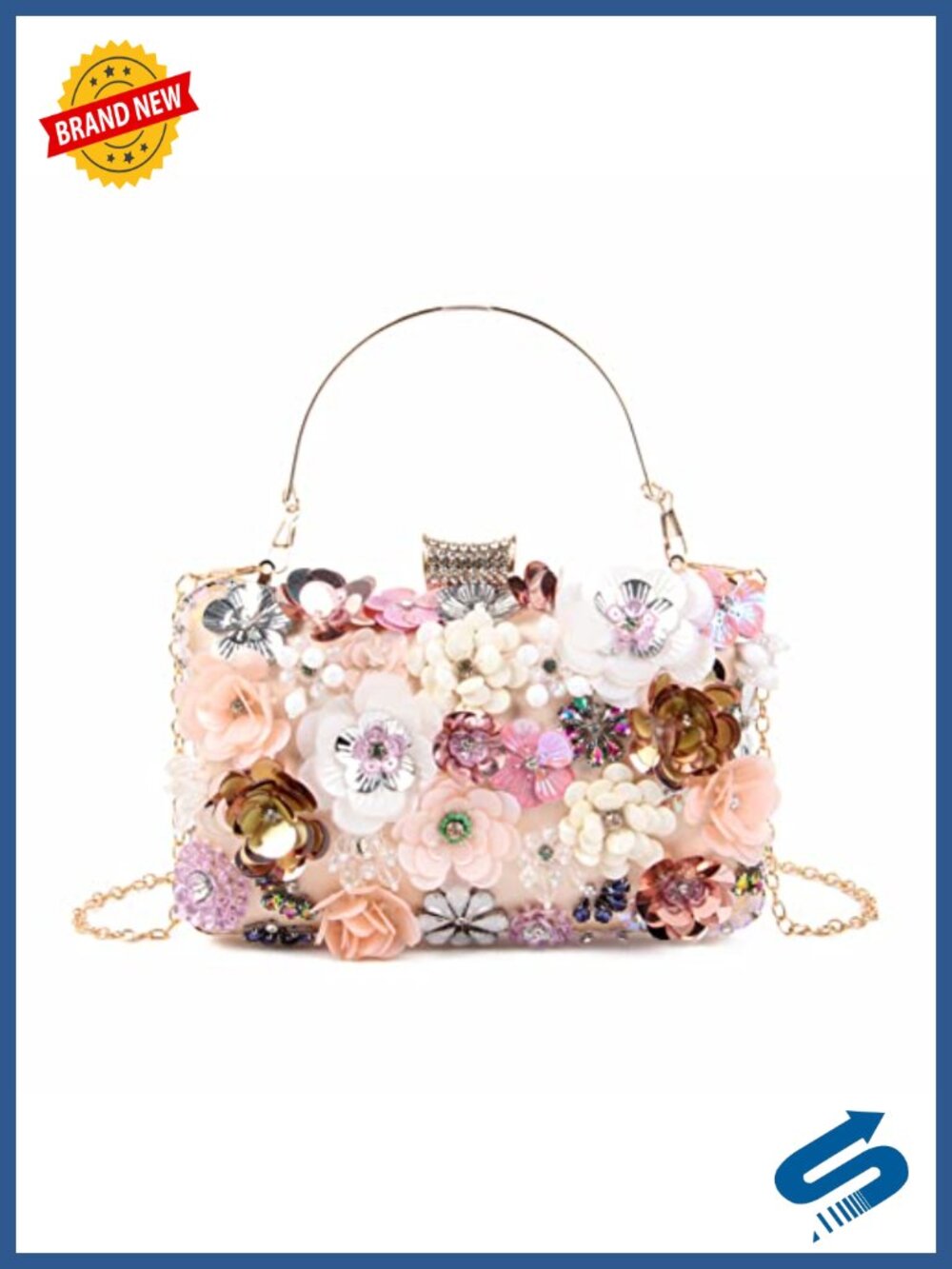 3D Flower Evening Clutch Chain Strap Shoulder Bag